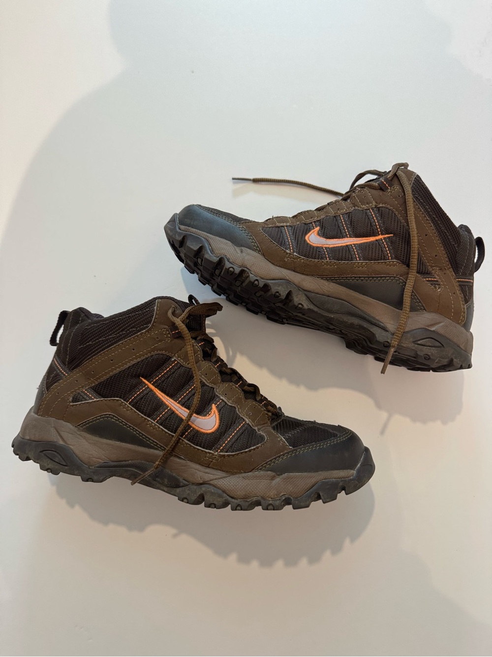 Vintage Nike ACG Brown and Black Hiking Boots with Orange Swoosh